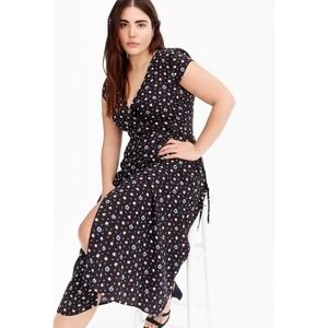 J.Crew Mercantile Easy Wrap Black Daisy Midi Dress | Women's Small Tall